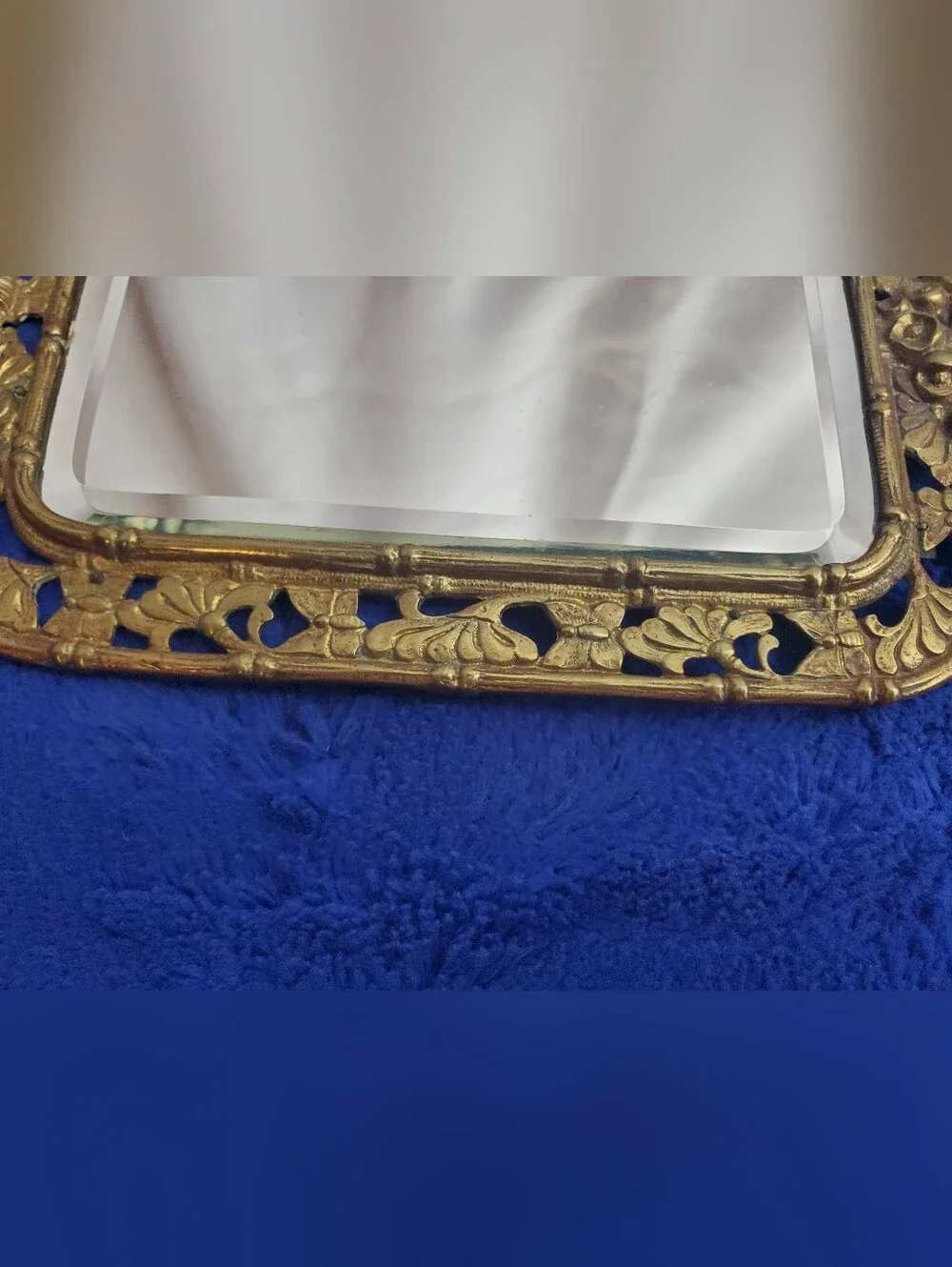 Antique TOWNSHEND 19th Century Ornate Brass Vanity Hand Mirror W/ Ebony Handle